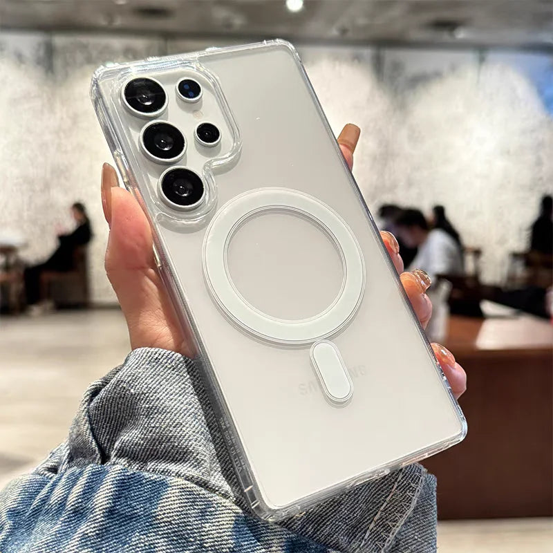 Magnetic Original Transparent Phone Case For Samsung Galaxy S25 Plus Ultra FE Edge Magsafe Clear Cover